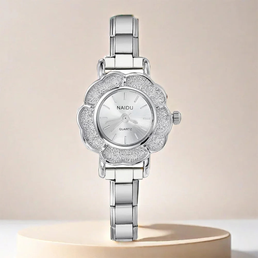 Orologi al quarzo da donna con intarsio floreale in zirconio, design chic di lusso, cinturino in acciaio inossidabile, regalo di compleanno per lei