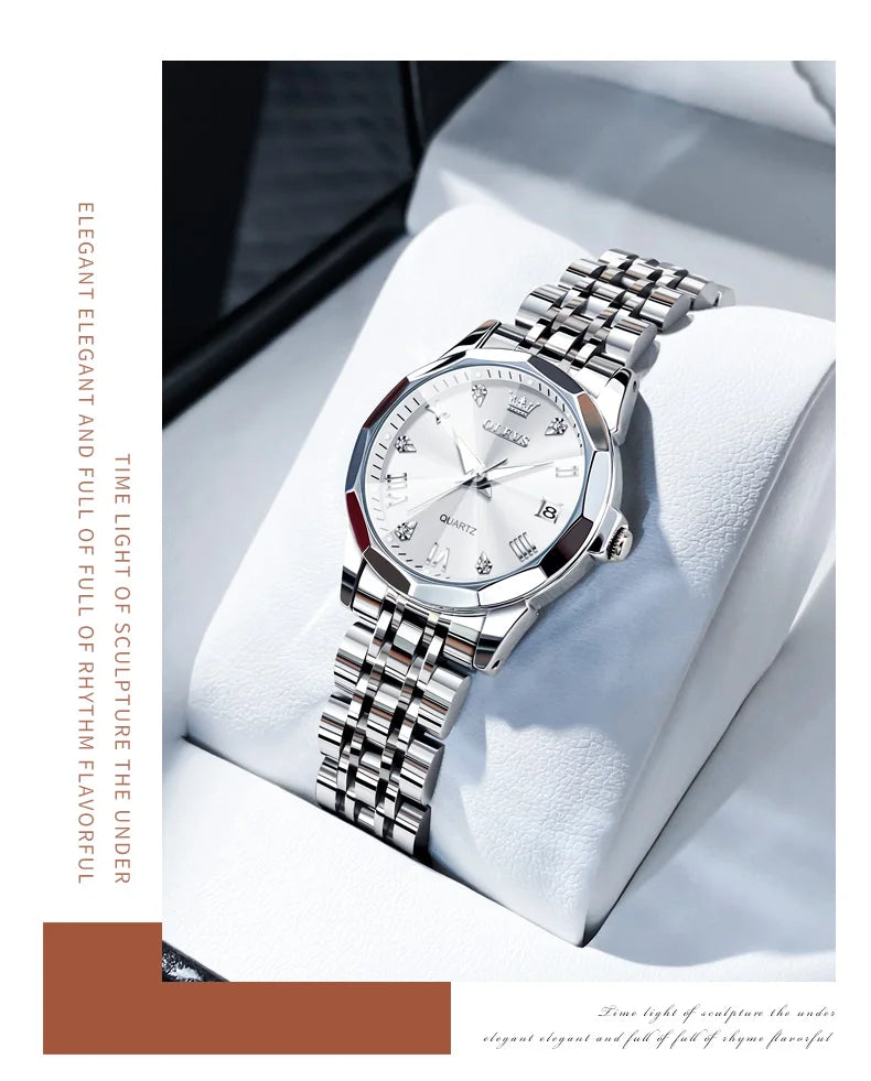 OLEVS 9931 Elegante Orologio da Donna di Lusso, Marca Originale, Movimento al Quarzo, Impermeabile, in Acciaio Inossidabile, Luminoso con Data