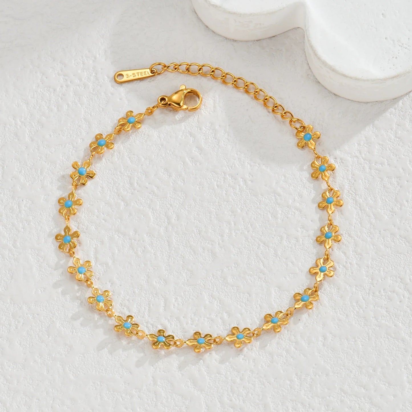 Sifisrri Set di gioielli con bracciale a catena con fiore blu olio vintage per donna, ragazza, regalo di San Valentino alla moda in acciaio inossidabile