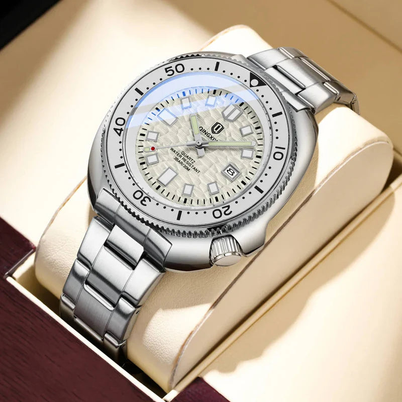 QINGXIYA Orologi al quarzo da uomo di lusso delle migliori marche Cinturino in acciaio inossidabile di alta qualità Orologio sportivo di moda con data luminosa impermeabile