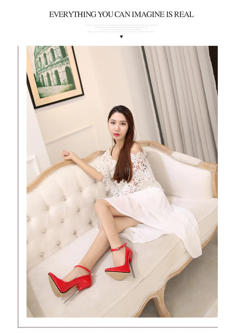 Sexy 16cm Extreme High Heels Pumps Shoes Woman Fashion Key Black Red Heeled Dance Party Wedding Office Shoes Ladies Large Size