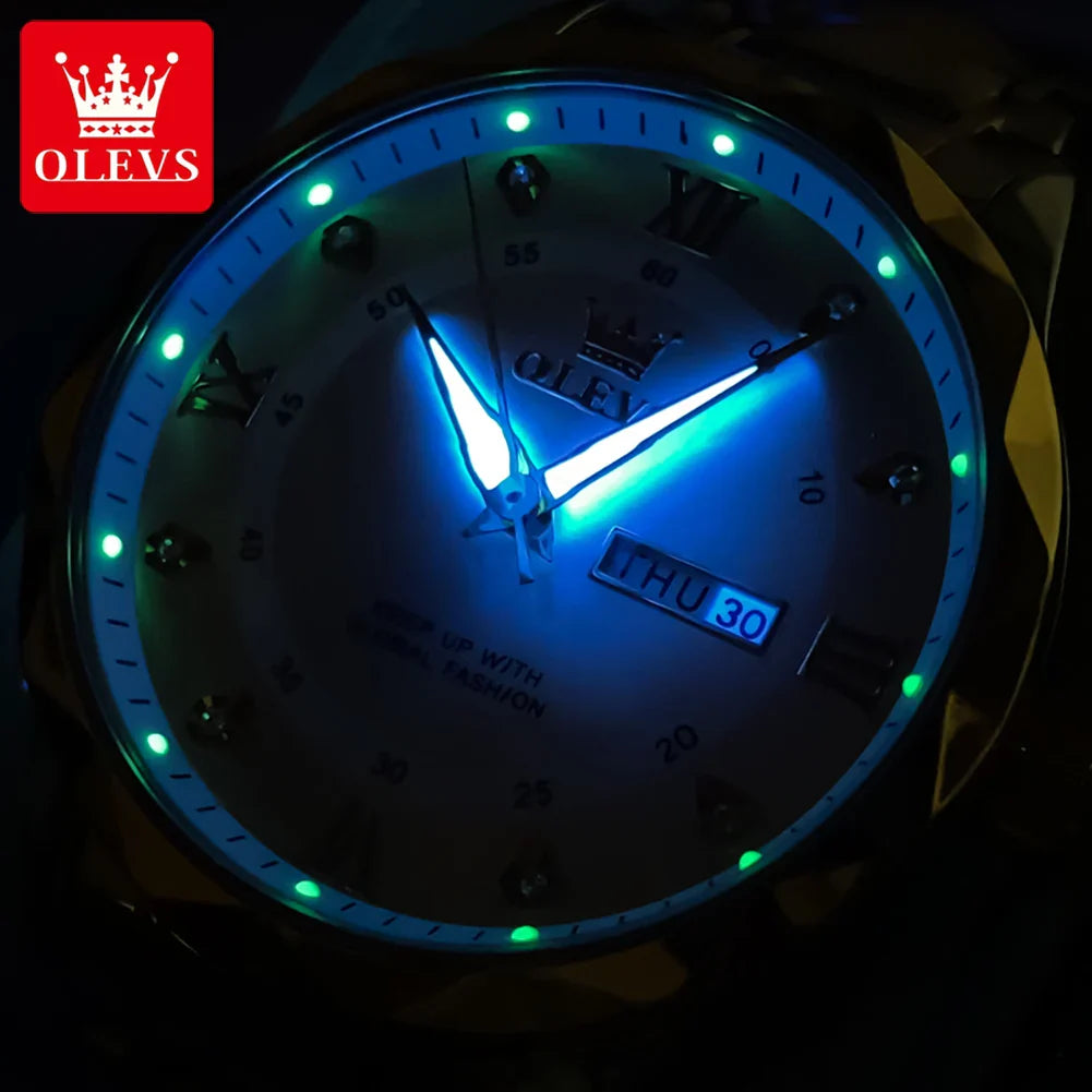 OLEVS Orologio da uomo al quarzo originale Orologio da uomo di lusso con calendario aziendale alla moda in acciaio inossidabile Orologio da specchio a forma impermeabile