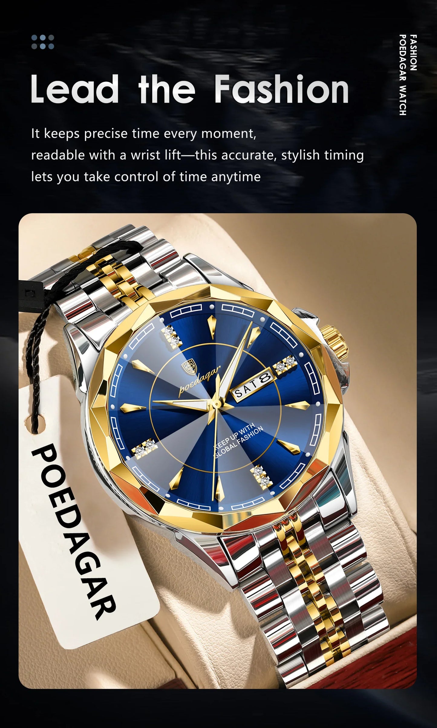 POEDAGAR Orologio da uomo di moda di lusso Top Business Impermeabile luminoso Data Settimana Orologi da uomo Orologio da polso da uomo in acciaio inossidabile al quarzo