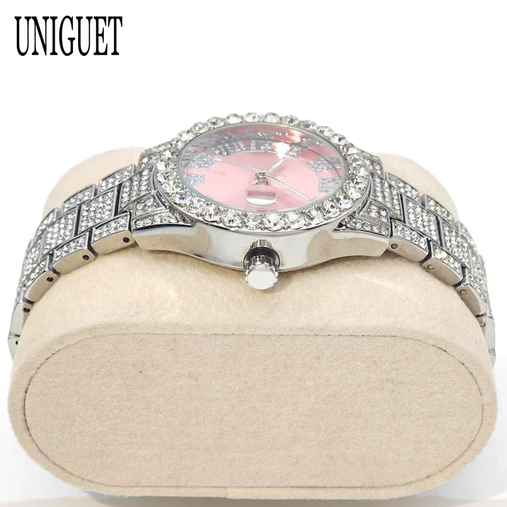 Orologio da Donna UNIGUET di Lusso alla Moda, Elegante Quadrante Piccolo con Diamanti Rosa, Mini Orologio da Polso al Quarzo Bling-Bling da Donna, Regalo
