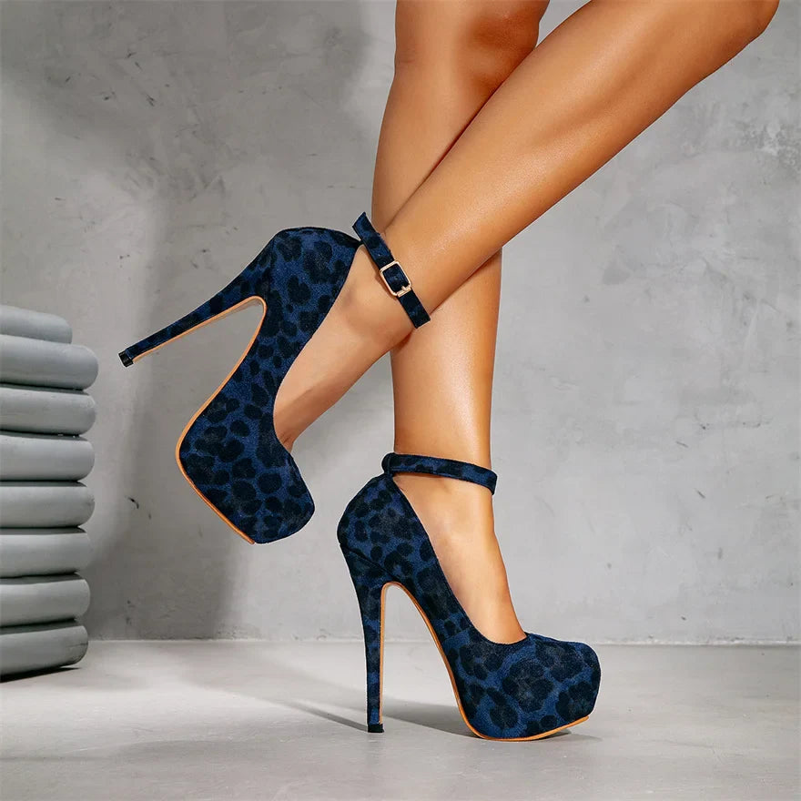 Big Size 36-47 Soft Flock Office Shoes Women Pumps 2026 Buckle Round Toe Super High Heels 14.5CM Sexy Platform Party Shoes Woman