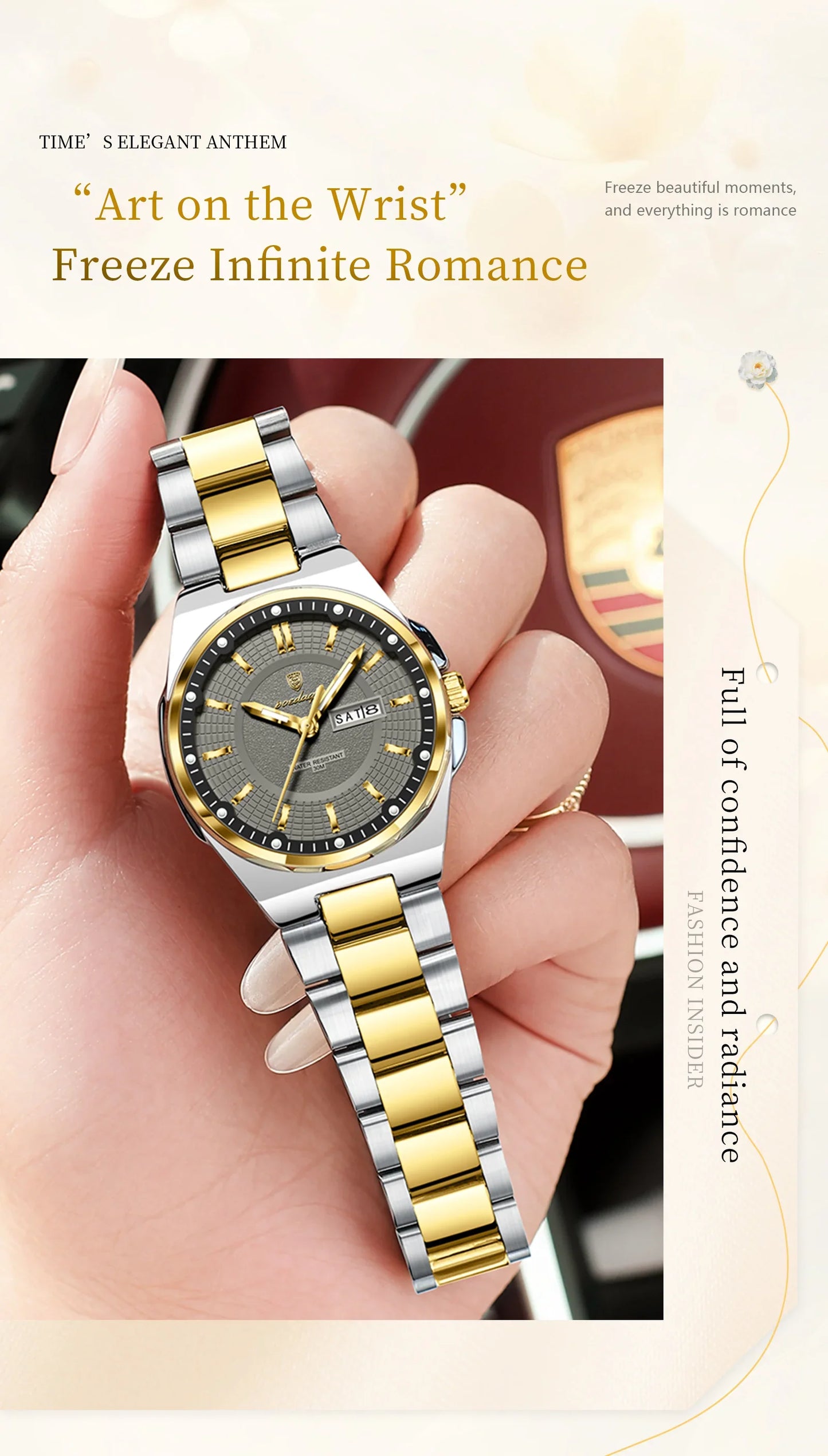 Orologio da Donna POEDAGAR Elegante con Data e Giorno della Settimana, Movimento al Quarzo, Acciaio Inossidabile, Luminoso e Impermeabile