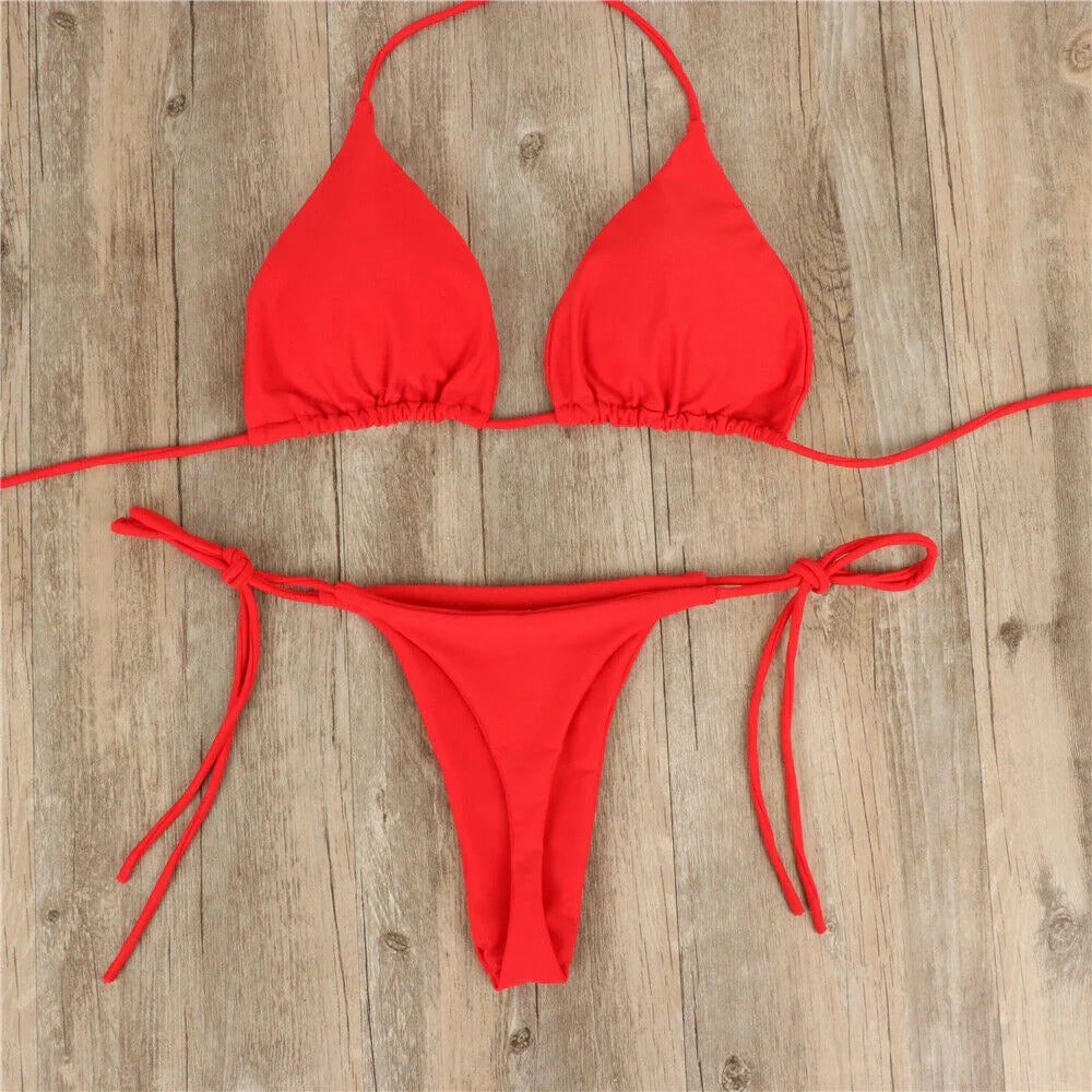 Costume da bagno sexy perizoma con cravatta laterale e cravatta da donna, cinturino diviso, fasciatura regolabile, stile brasiliano, costumi da bagno da donna