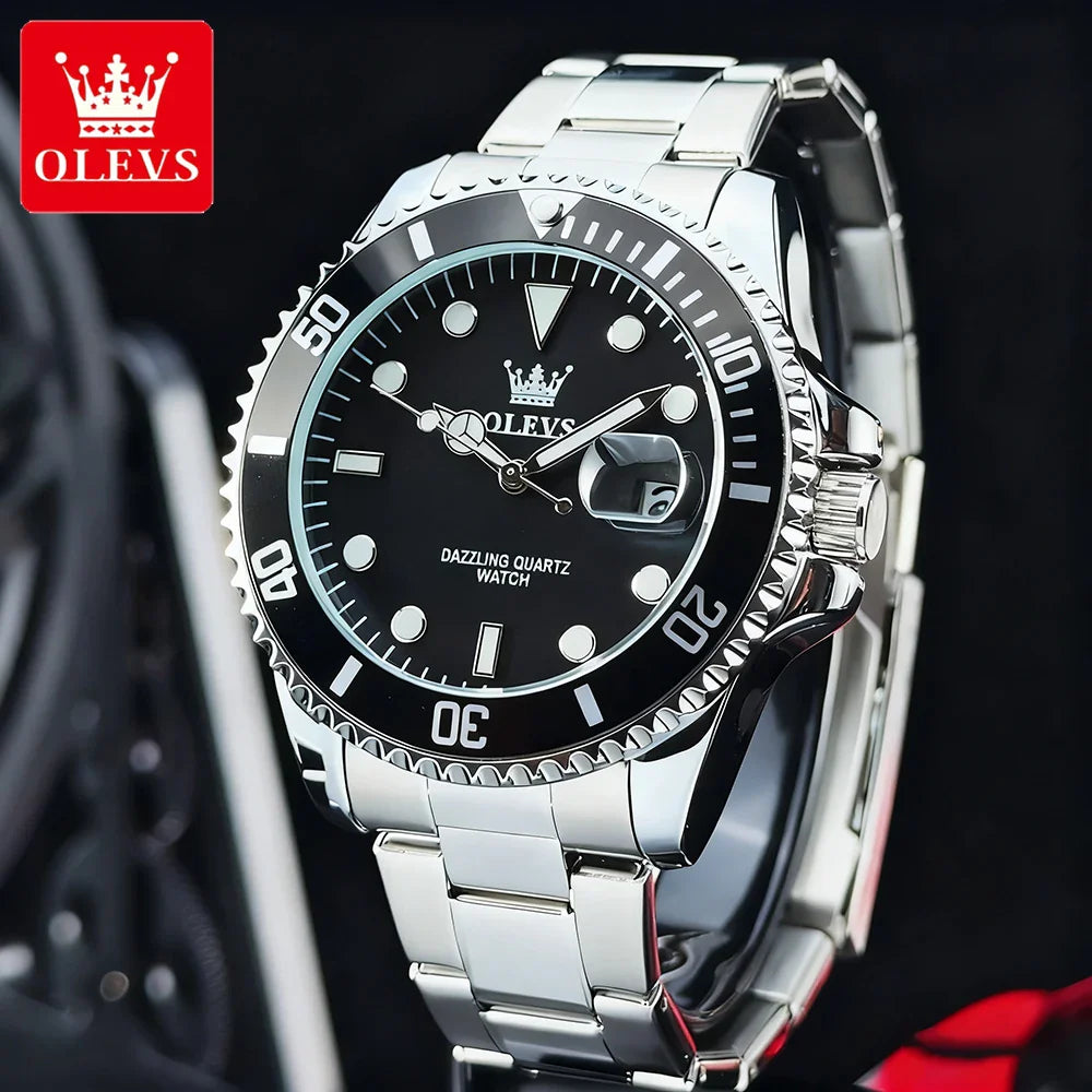 OLEVS Orologi da uomo Trend Luxury Cinturino in acciaio pregiato Grande data Orologio da polso al quarzo di marca originale per uomo Impermeabile luminoso 5885 Nuovo