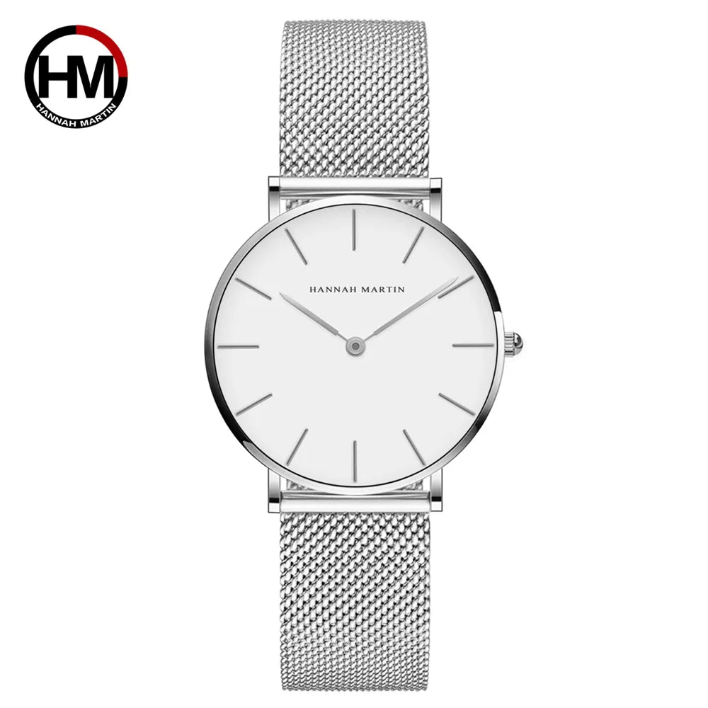 HANNAH MARTIN Movimento al quarzo giapponese in acciaio inossidabile di qualità del marchio Orologio Dropshipping da donna impermeabile da 36 mm in oro rosa completo