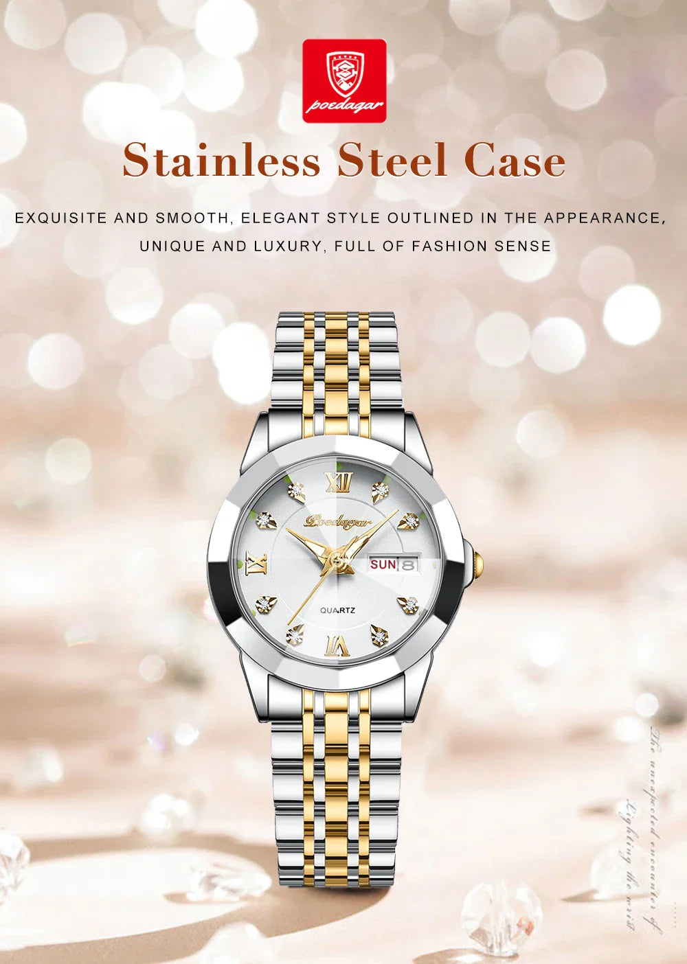 POEDAGAR orologi da donna di marca di lusso impermeabile luminoso data settimana orologio al quarzo per donna orologio da donna di moda in acciaio inossidabile