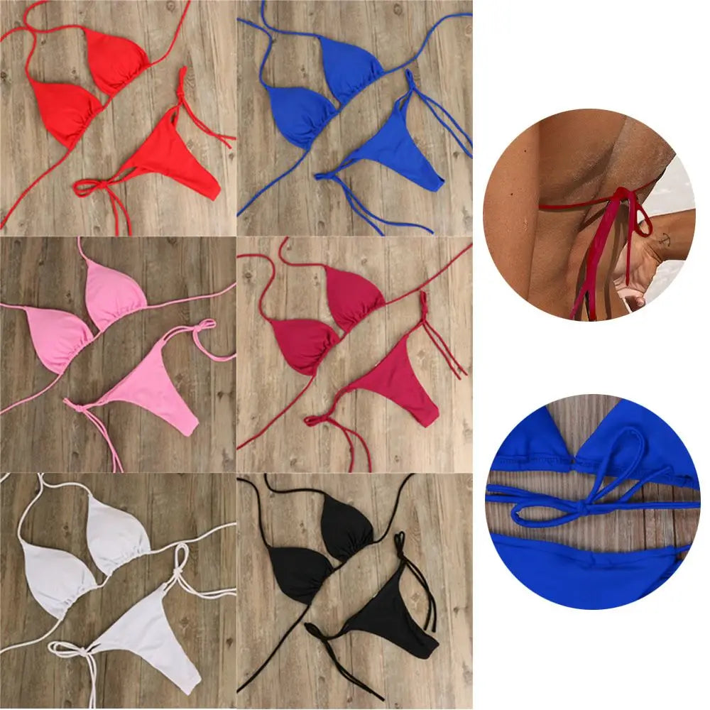 Moda tinta unita Sexy perizoma perizoma Backless Split costume da bagno costume da bagno brasiliano costumi da bagno Bikini Set