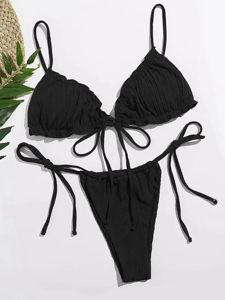 Nuovo 2025 Costume da bagno sexy Pit stripe Bikini Donna Costumi da bagno Costumi da bagno Push Up Biquinis Fasciatura Beachwear Set bikini solido