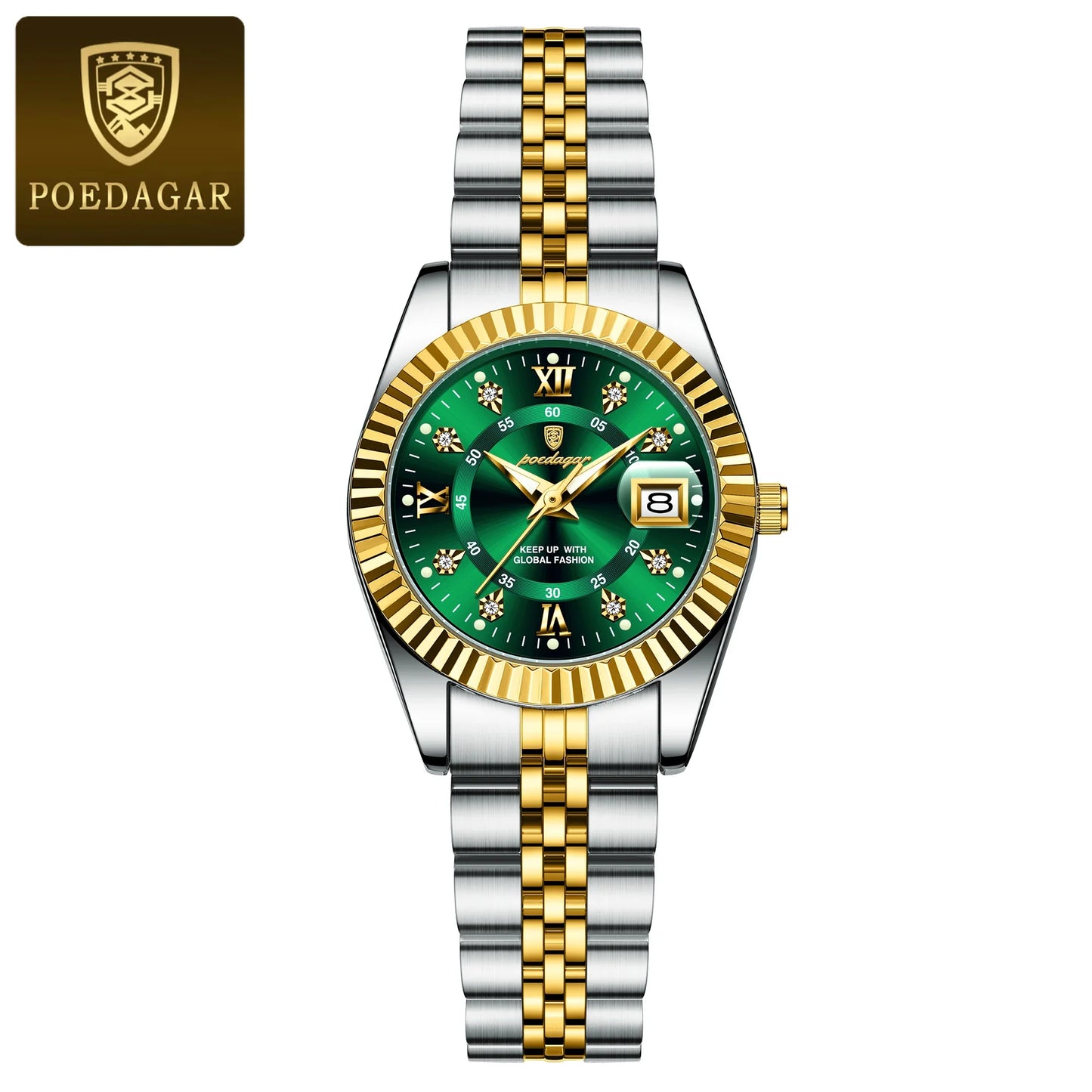 POEDAGAR Orologio da polso da donna alla moda Impermeabile Data luminosa Orologi da donna eleganti Orologio al quarzo in acciaio inossidabile per donna Reloj