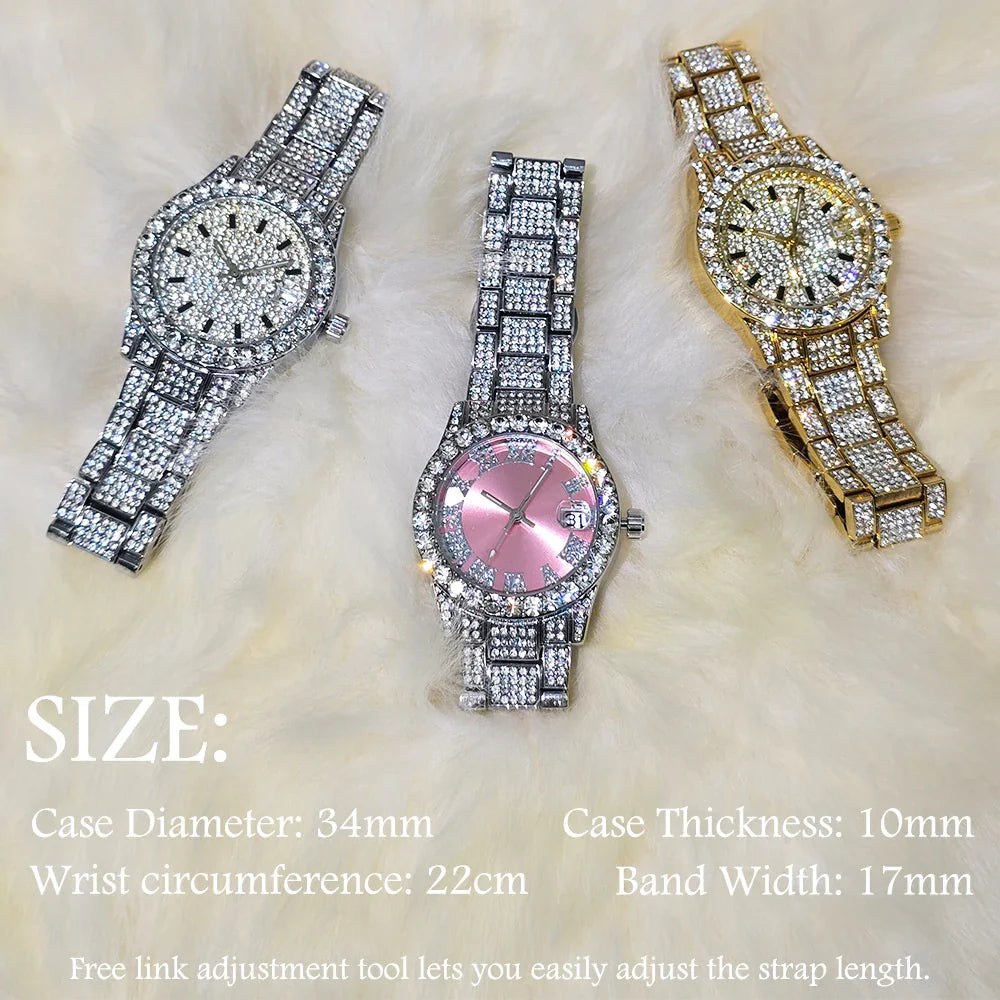 Orologio da Donna Elegante con Quadrante Piccolo Rosa, Orologio da Polso Mini con Diamanti Bling-Bling di Lusso per Abiti da Sera, Regalo per Lei