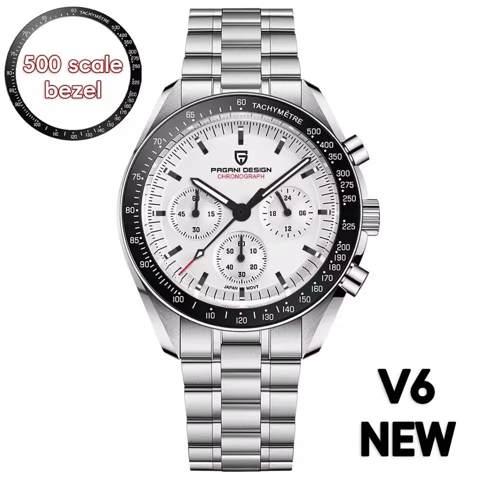 PAGANI DESIGN 500 Orologio da Uomo di Lusso con Cronografo Sportivo, Quadrante Tondo, Vetro Zaffiro AR, Movimento Giapponese, Acciaio 316L, Luminoso