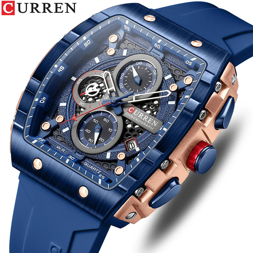 CURREN Orologio da uomo alla moda, marchio unico, design quadrato, lusso, nastro sportivo al quarzo, orologi da uomo impermeabili
