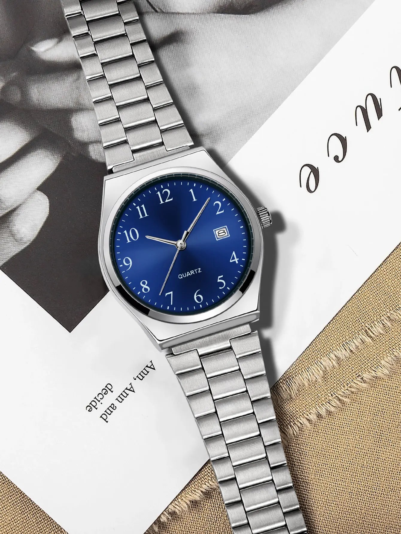 LUCKY FOX - Orologio da polso elegante e minimalista in acciaio inossidabile con quadrante nero - Cronometraggio preciso per tutti i giorni