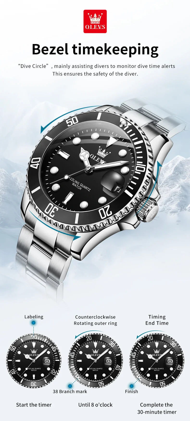 OLEVS Orologi da uomo Trend Luxury Cinturino in acciaio pregiato Grande data Orologio da polso al quarzo di marca originale per uomo Impermeabile luminoso 5885 Nuovo