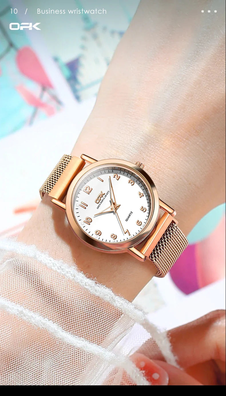 OPK 8115 Orologio da donna Orologio da polso al quarzo originale alla moda semplice Cinturino in maglia di acciaio inossidabile Orologio impermeabile per donna Reloj