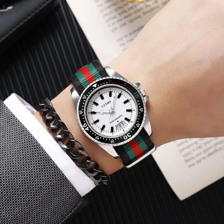 Nuovo orologio da calendario con cinturino in nylon da uomo alla moda, lussuoso e semplice orologio al quarzo con luce notturna per uomo d'affari e donna