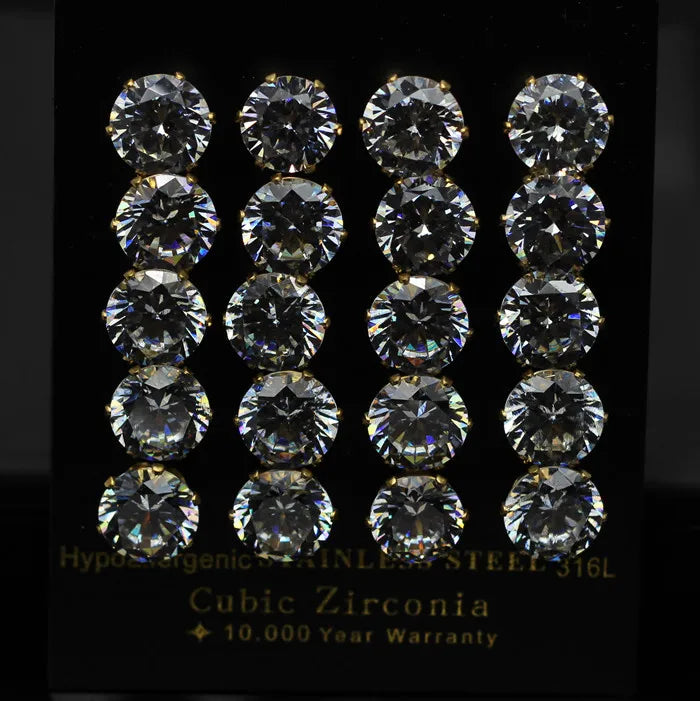 LUXUSTEEL 10 paia/set 3-10mm Orecchini in cristallo bianco trasparente per donna uomo Acciaio inossidabile Zircone CZ Piercing all'orecchio all'ingrosso