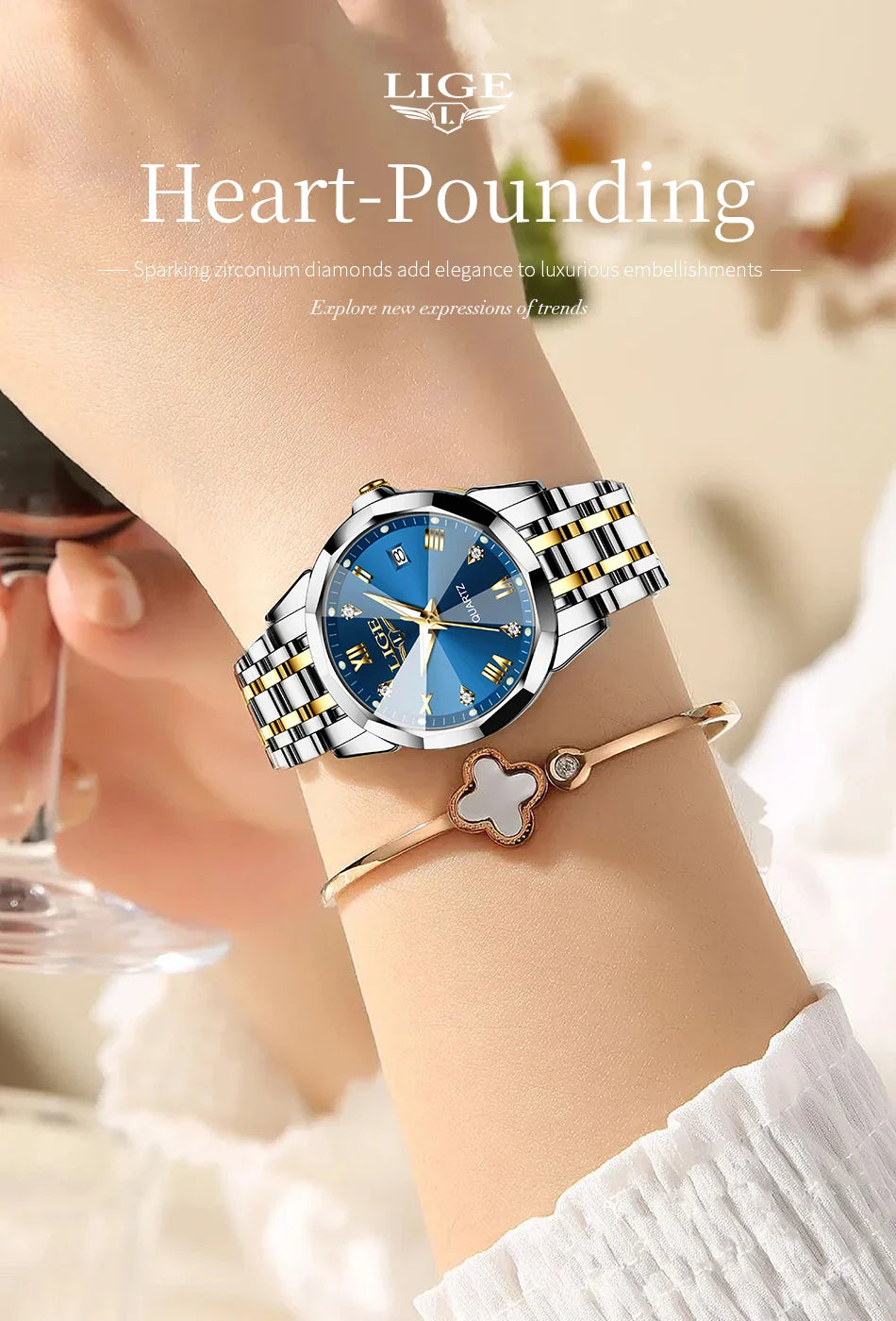 LIGE Orologio al Quarzo di Lusso per Donna, Elegante Bracciale Luminoso e Impermeabile, Regalo Ideale