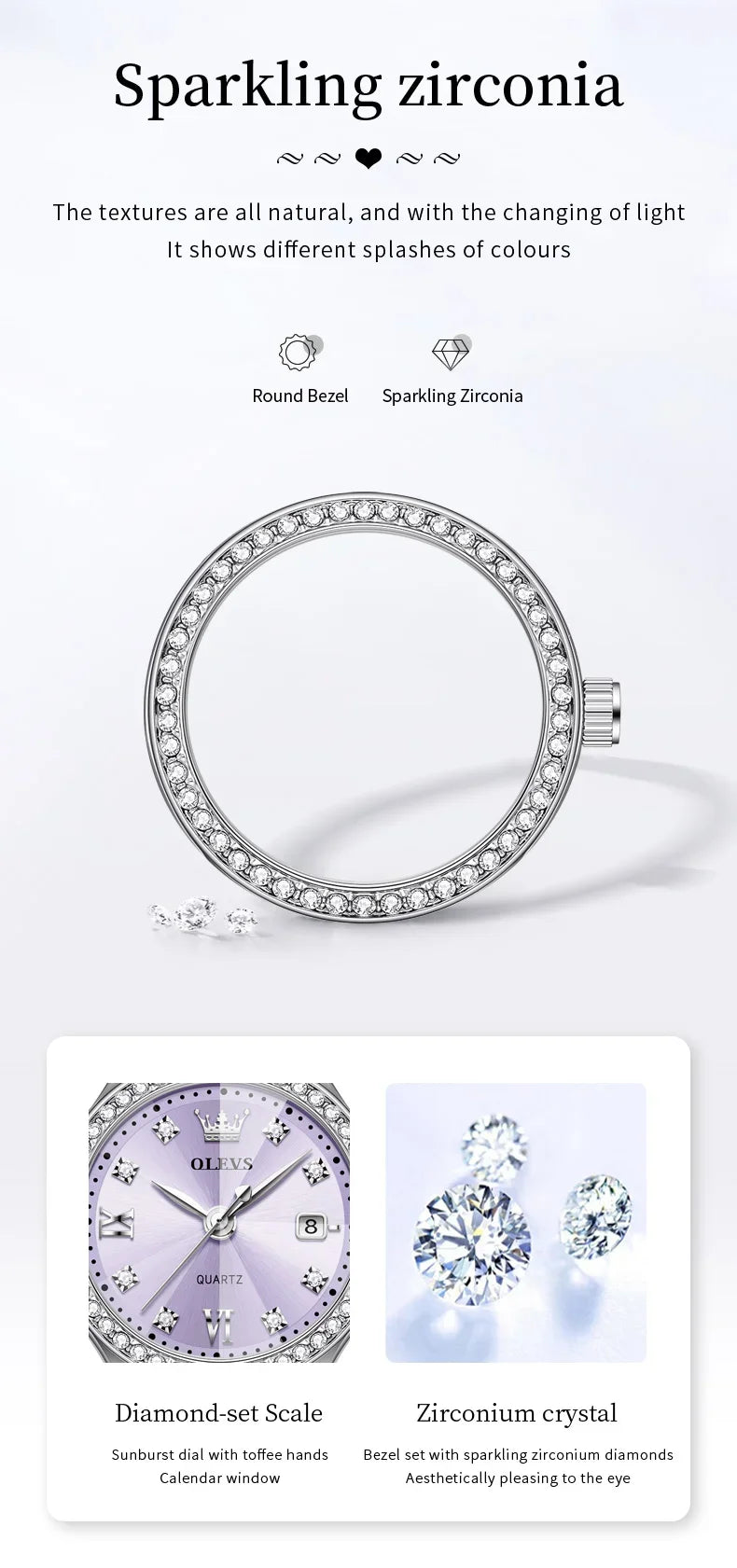 OLEVS 5628 Orologio al quarzo da donna Orologio da polso impermeabile luminoso in acciaio inossidabile con scala di diamanti e funzione data