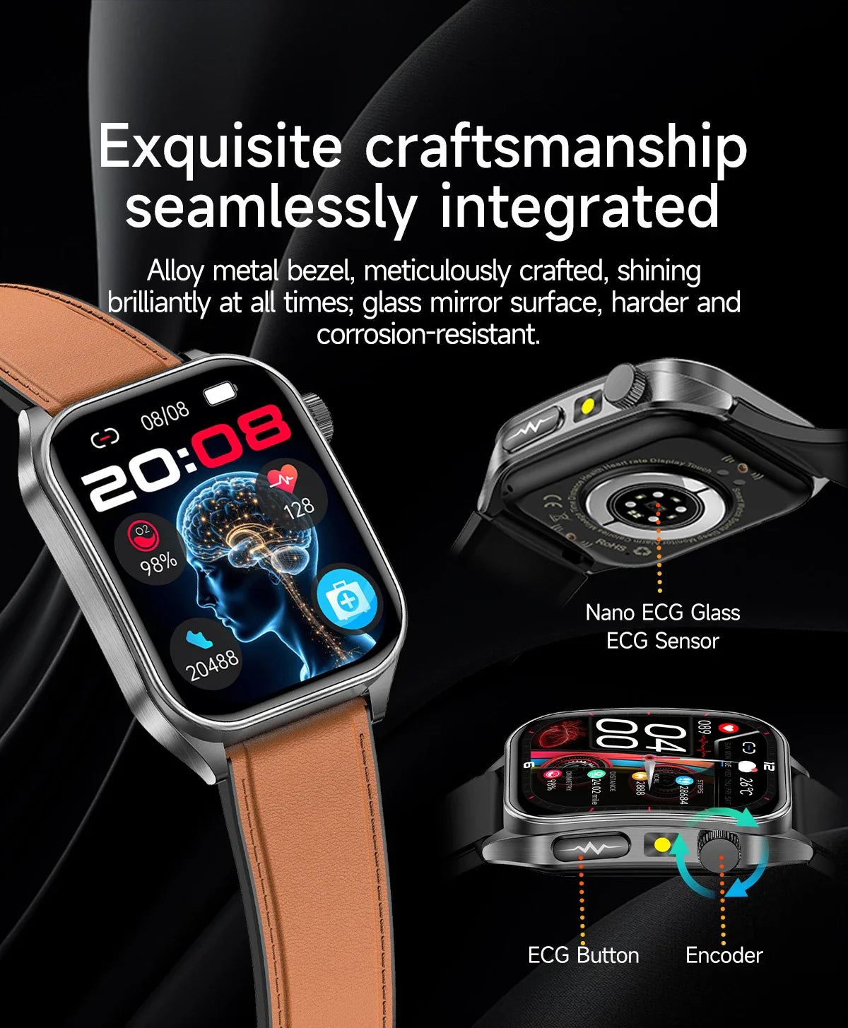2025 Trattamento laser Tre Smartwatch alti 1.95 "Schermo curvo in zaffiro ECG + PPG Grasso nel sangue Acido urico Diagnosi salute Smartwatch