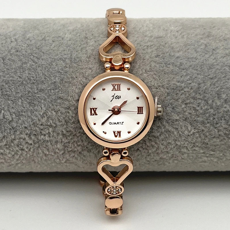 Orologio da polso da donna Orologio da polso di lusso da donna in argento rosa oro squisito con strass Orologio Relogio al quarzo femminile alla moda semplice