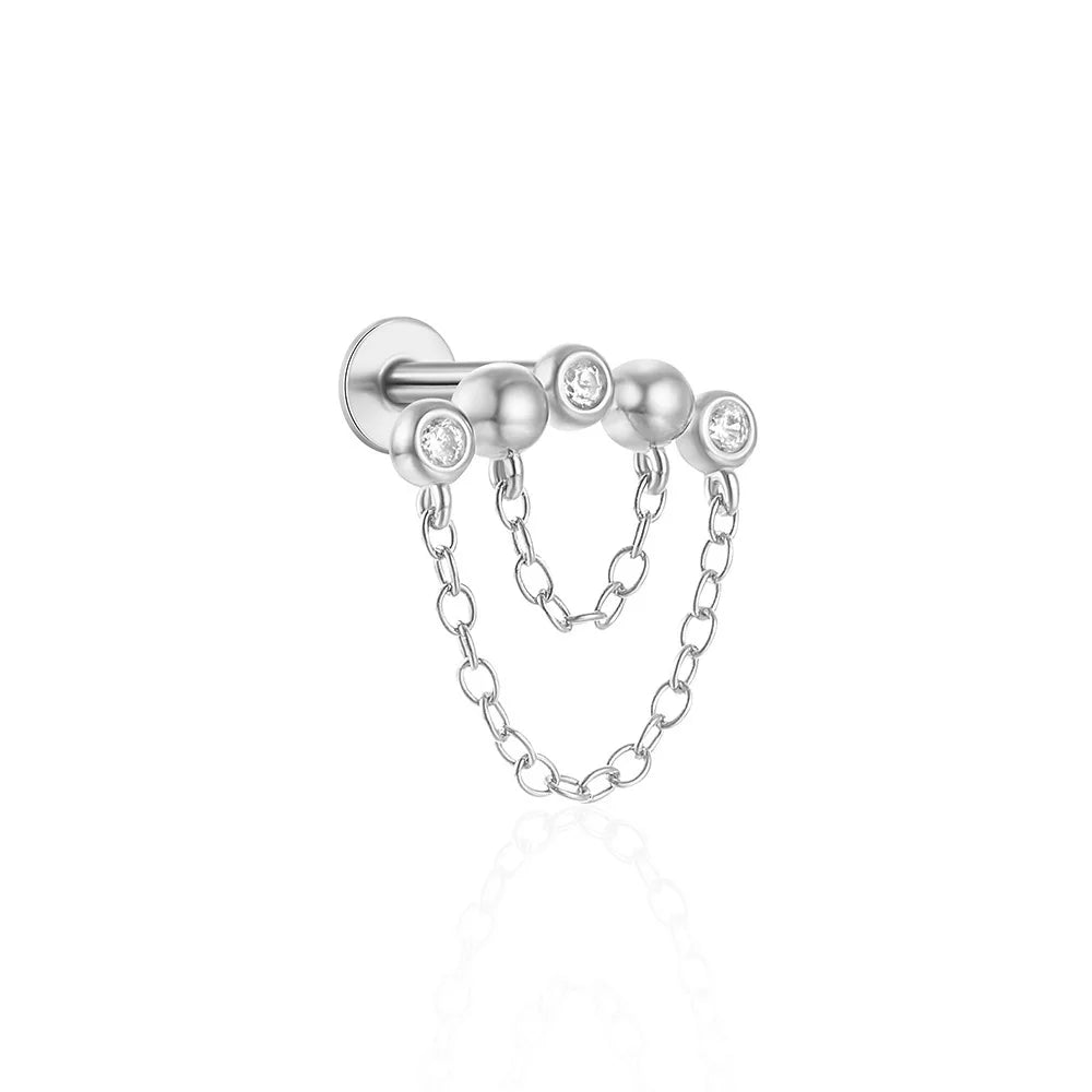 Orecchini con polsini piatti filettati con nappa tempestata di diamanti di nuovo stile, accessori per orecchie in stile europeo e americano.