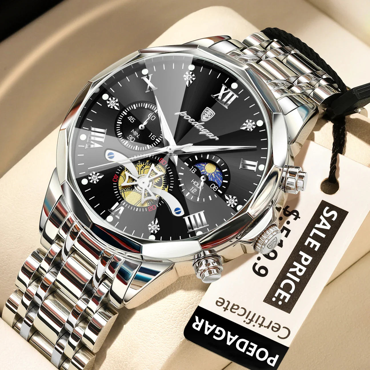 POEDAGAR Orologio da uomo di lusso Top originale impermeabile cronografo luminoso orologio da polso da uomo al quarzo in acciaio inossidabile orologi da uomo Reloj