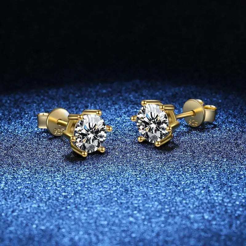 Orecchini a lobo QMSHR con moissanite da 0,5-2 carati, placcati oro giallo 18K, in argento 925, per matrimonio, gioielli da donna e uomo con certificato GRA