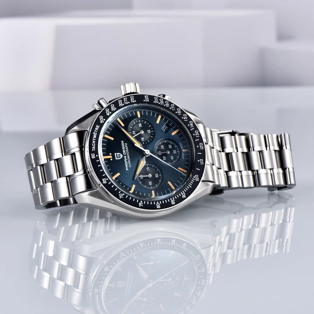 PAGANI DESIGN 500 Orologio da Uomo di Lusso con Cronografo Sportivo, Quadrante Tondo, Vetro Zaffiro AR, Movimento Giapponese, Acciaio 316L, Luminoso
