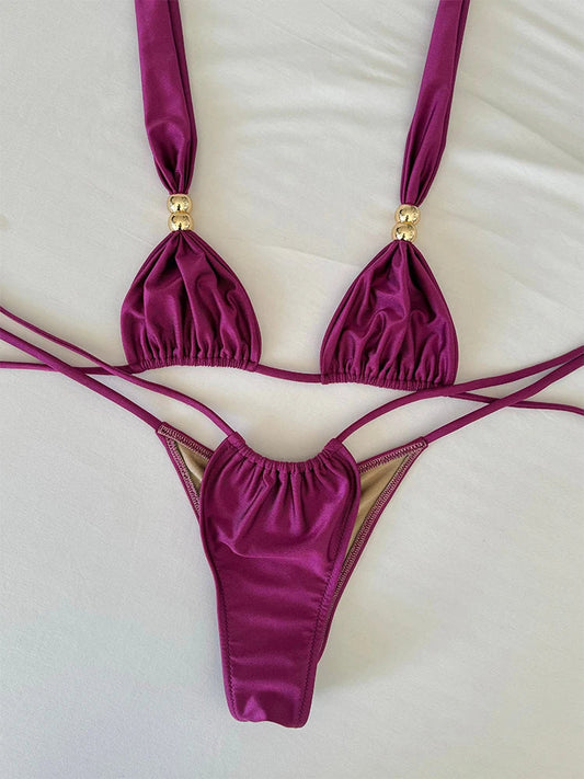 2025New Sexy a vita bassa Micro Bikini Set Costumi da bagno Donna Costume da bagno Solido brasiliano con spalline Halter Beachwear Costume da bagno biquini