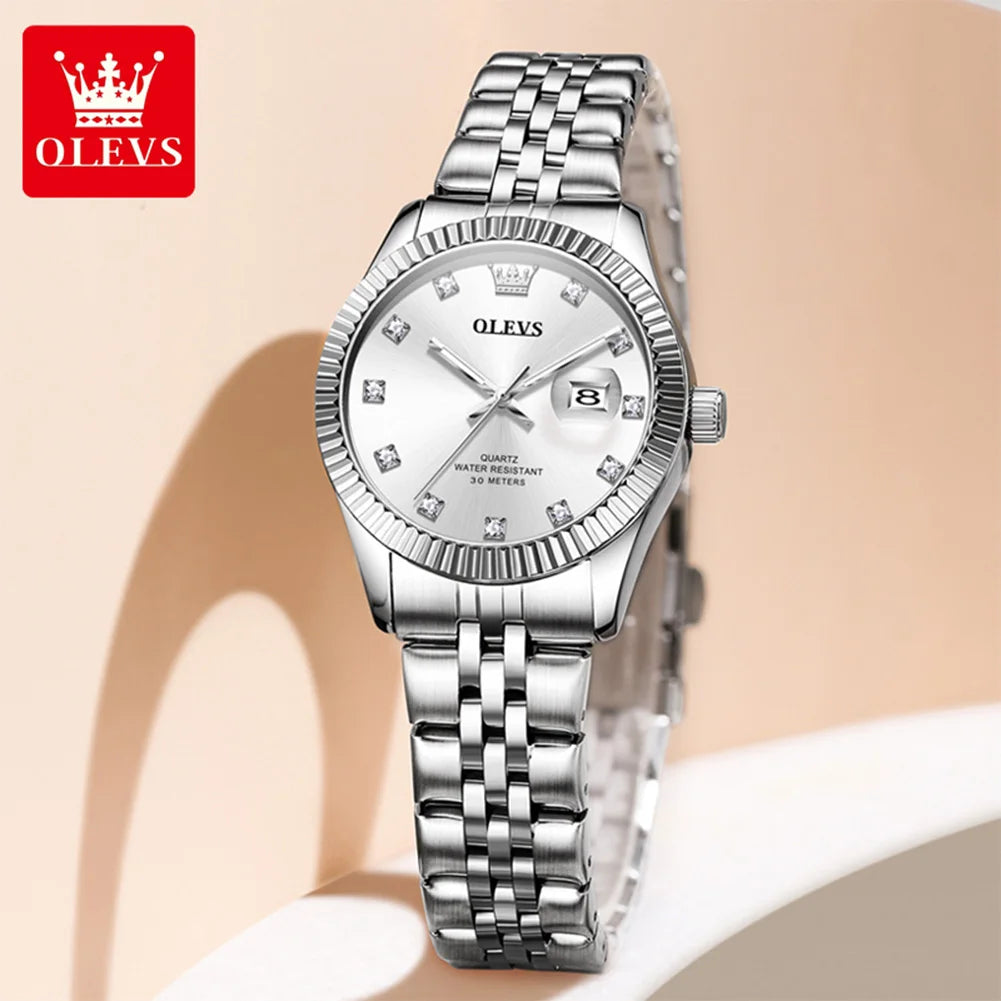 OLEVS 3705 Orologio da donna 30M Orologio al quarzo con data impermeabile per donna Orologio da donna di lusso con scala di diamanti a specchio ad alta durezza