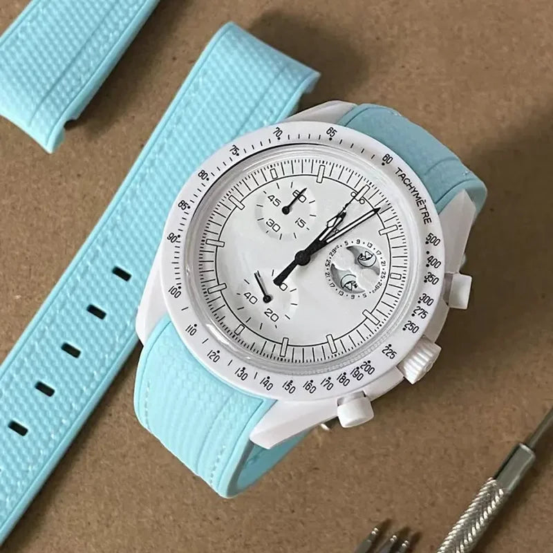 Cinturino in gomma per Swatch X Omega Joint MoonSwatch Cinturino sportivo impermeabile da 20 mm Cinturino con estremità curva in silicone per uomo donna