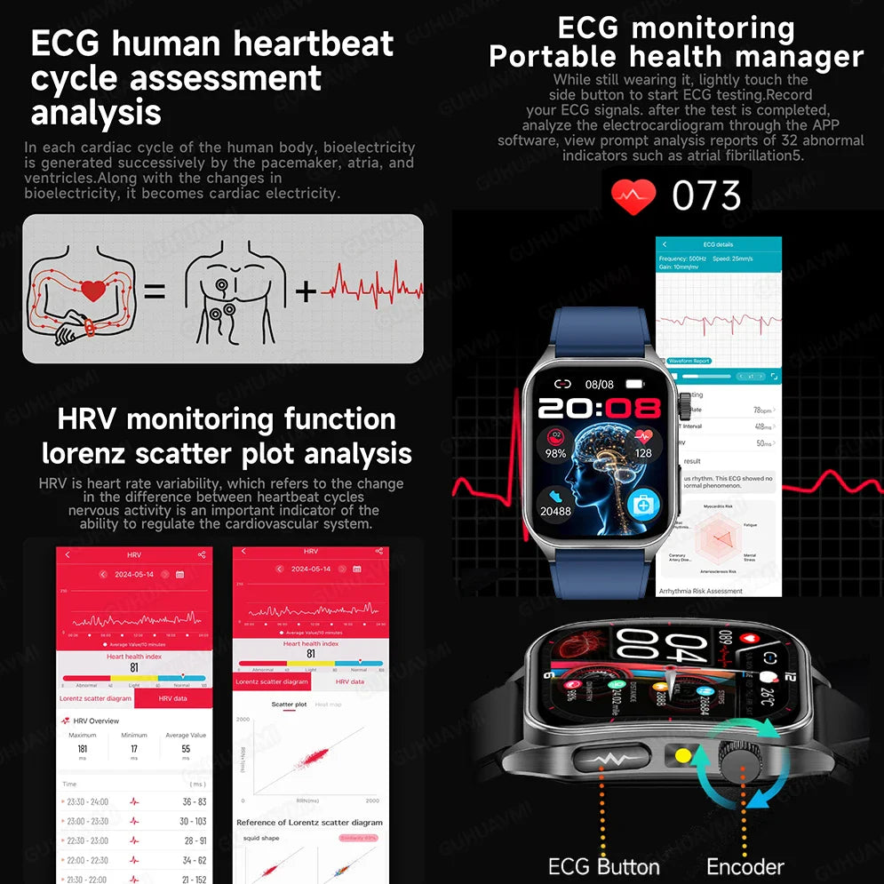 2025 Trattamento laser Tre Smartwatch alti 1.95 "Schermo curvo in zaffiro ECG + PPG Grasso nel sangue Acido urico Diagnosi salute Smartwatch