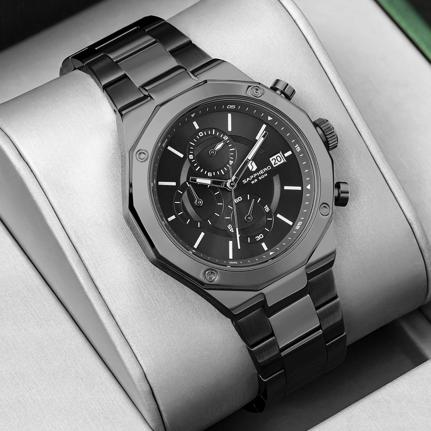 SAPHERO Orologio Cronografo Uomo al Quarzo 5ATM Impermeabile Acciaio Inox con Data, Regalo Perfetto per Padre, Marito, Fidanzato per Natale, Compleanno, San Valentino