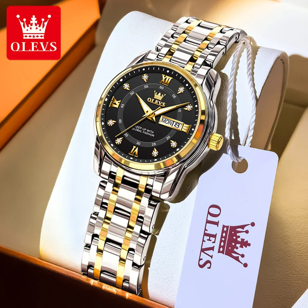 OLEVS 5513 Orologio da uomo Orologio luminoso impermeabile al quarzo originale di marca di moda per uomo Scatola per orologio con doppio calendario in acciaio inossidabile