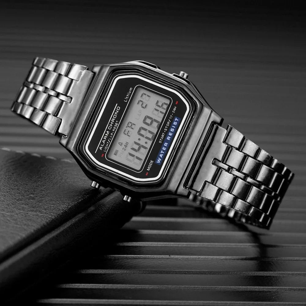 Elegante orologio digitale da donna Orologio da polso elettronico da donna d'affari in acciaio inossidabile oro argento Orologio da uomo Zegarek Damski