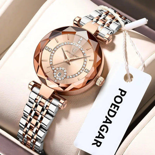 POEDAGAR Orologio da polso originale alla moda per donna Orologio da donna al quarzo con data in acciaio inossidabile impermeabile Orologi da donna casual di lusso