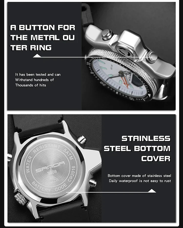 SANDA Sport orologio digitale al quarzo da uomo orologi subacquei creativi orologio da uomo con allarme impermeabile orologio con doppio Display Relogio Masculino