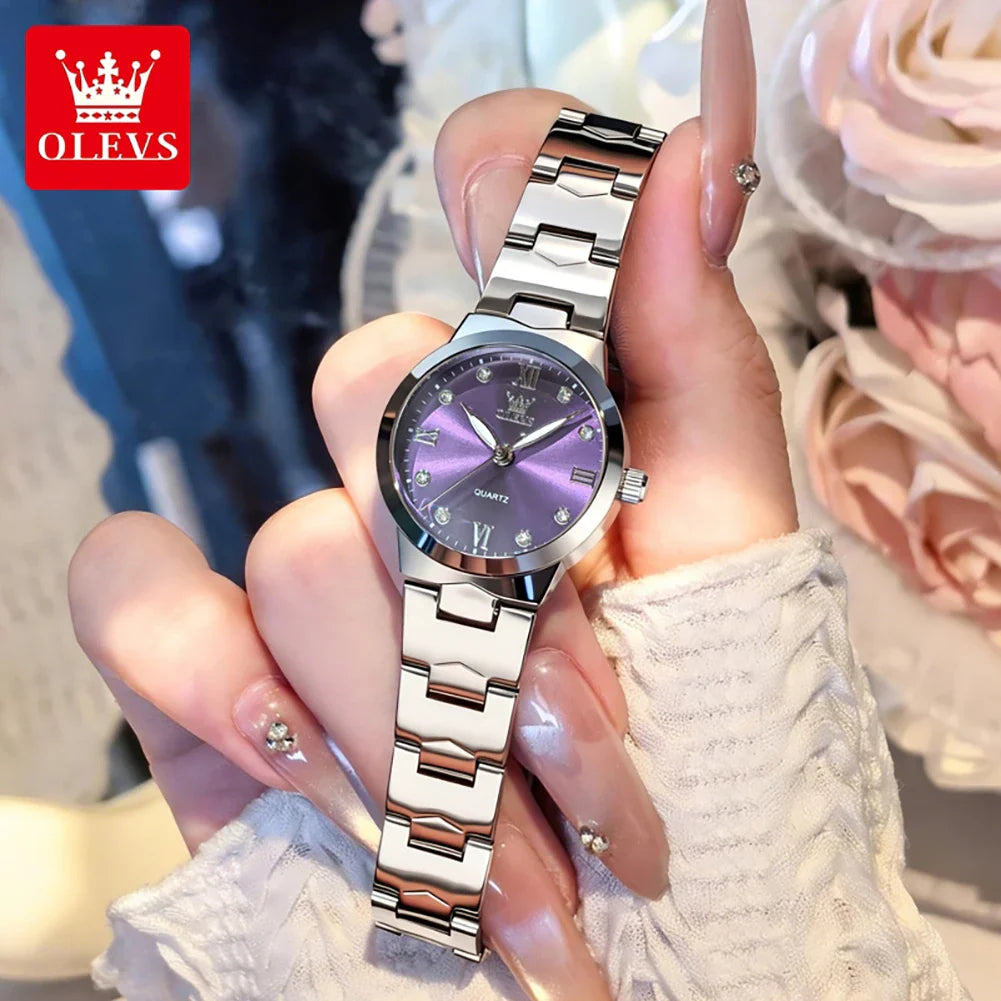 OLEVS Orologio da donna Elegante orologio al quarzo alla moda in acciaio inossidabile impermeabile luminoso da donna con confezione regalo Reloj 3735