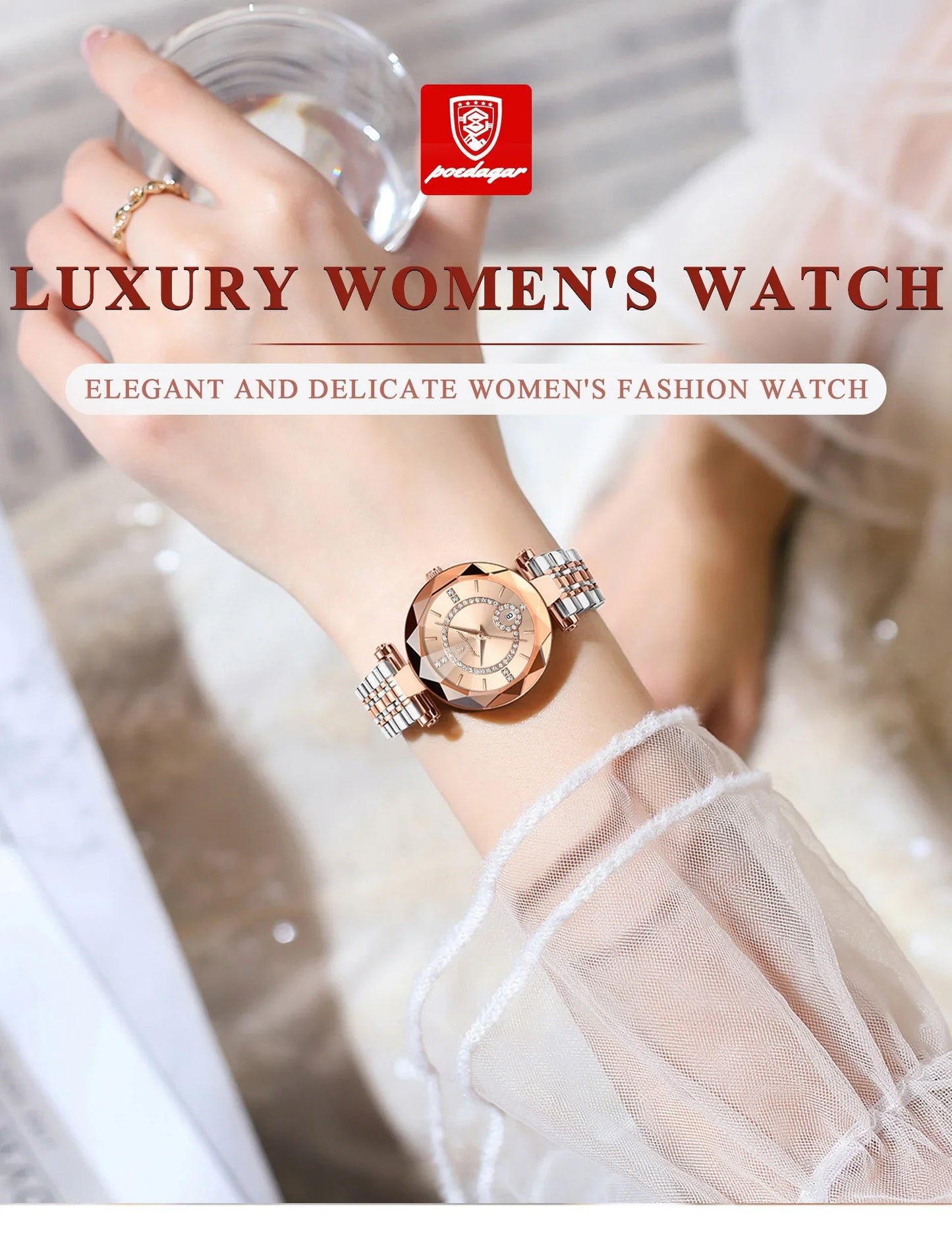 POEDAGAR Orologio da polso originale alla moda per donna Orologio da donna al quarzo con data in acciaio inossidabile impermeabile Orologi da donna casual di lusso