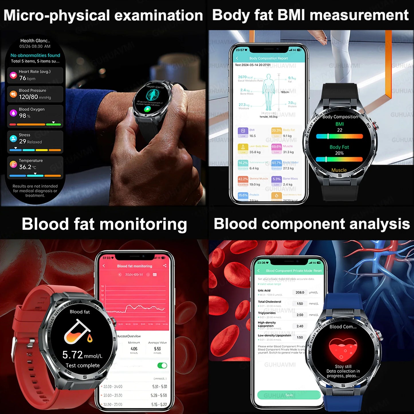 Nuovo Smartwatch 2026 con Analisi del Grasso Corporeo ECG+PPG, Acido Urico, Pressione Sanguigna, Ossigeno nel Sangue, Chiamate Bluetooth, Orologio Sportivo Intelligente per Uomini e Donne