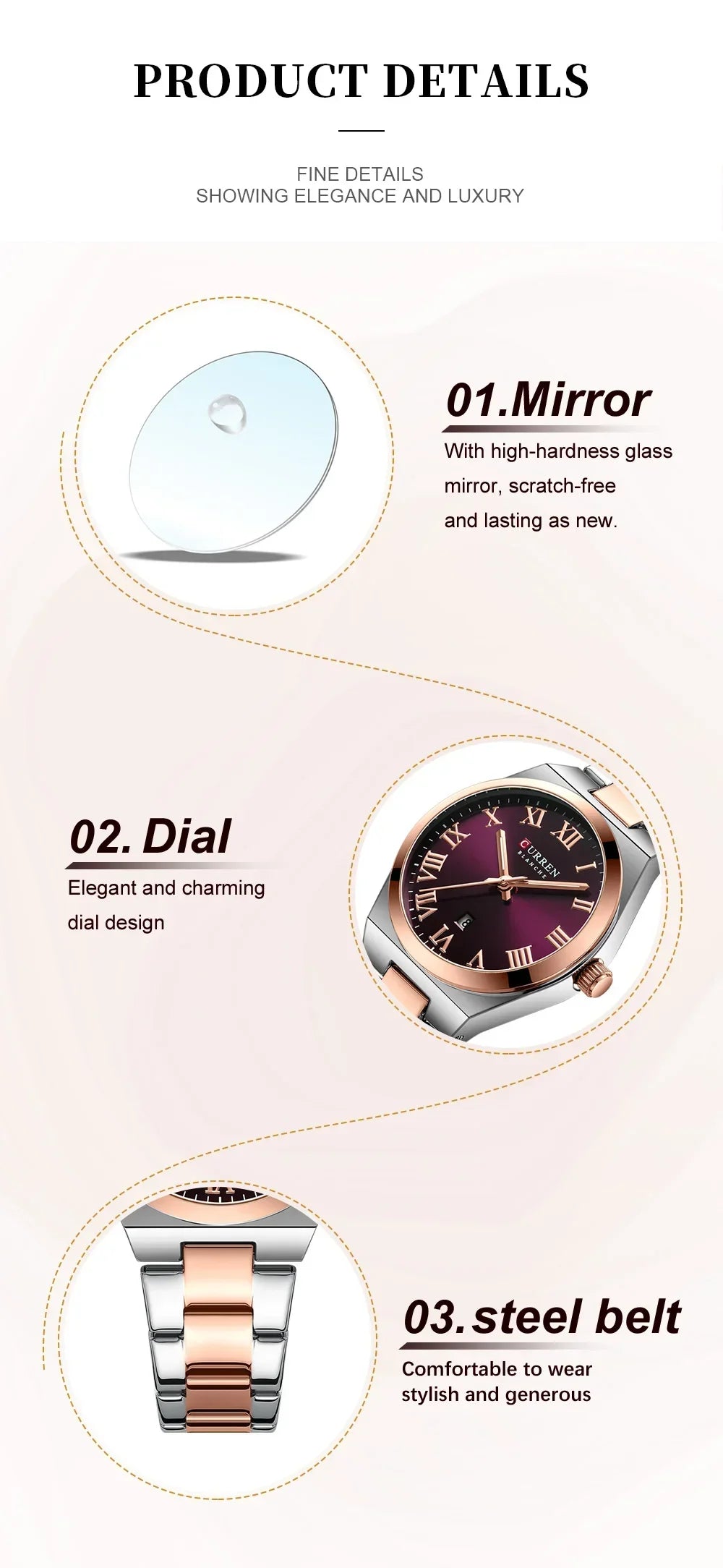 CURREN Orologio da donna, Orologi da donna, Orologi da donna, Abito alla moda impermeabile Bracciale in acciaio inossidabile Orologi analogici Data