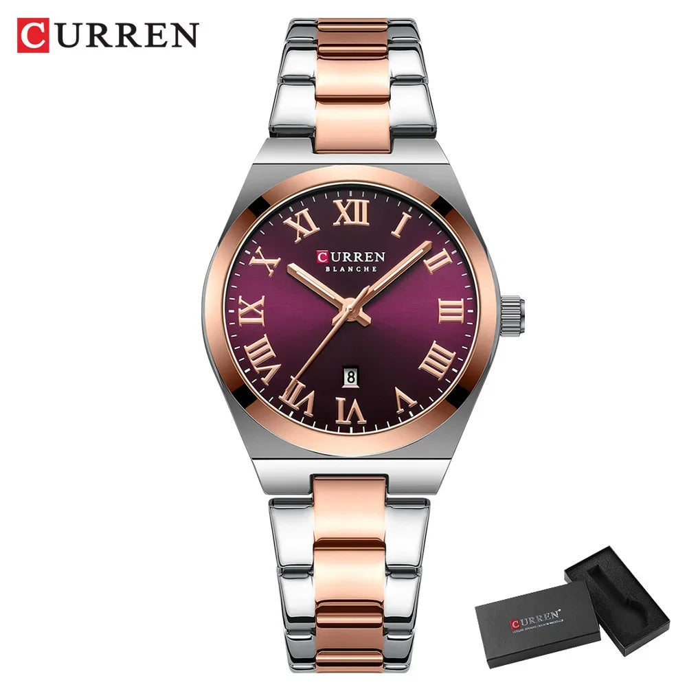 CURREN Orologio da donna, Orologi da donna, Orologi da donna, Abito alla moda impermeabile Bracciale in acciaio inossidabile Orologi analogici Data