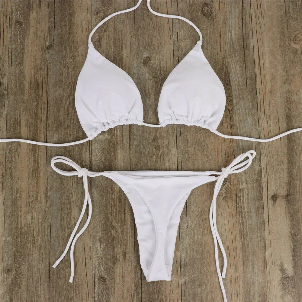 Set bikini sexy perizoma da donna Costume da bagno laterale stile fasciatura Costume da bagno brasiliano con cinturino diviso Set costume da bagno femminile solido regolabile
