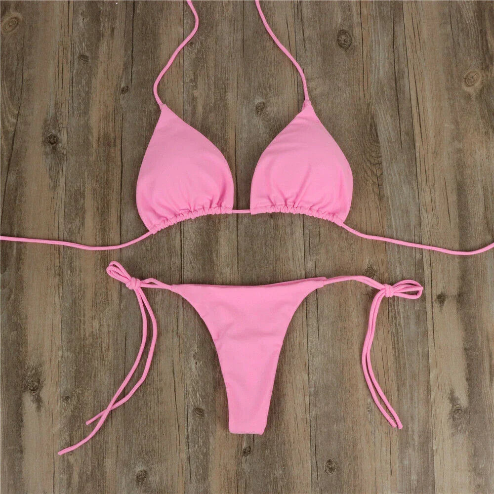 Set bikini sexy perizoma da donna Costume da bagno laterale stile fasciatura Costume da bagno brasiliano con cinturino diviso Set costume da bagno femminile solido regolabile