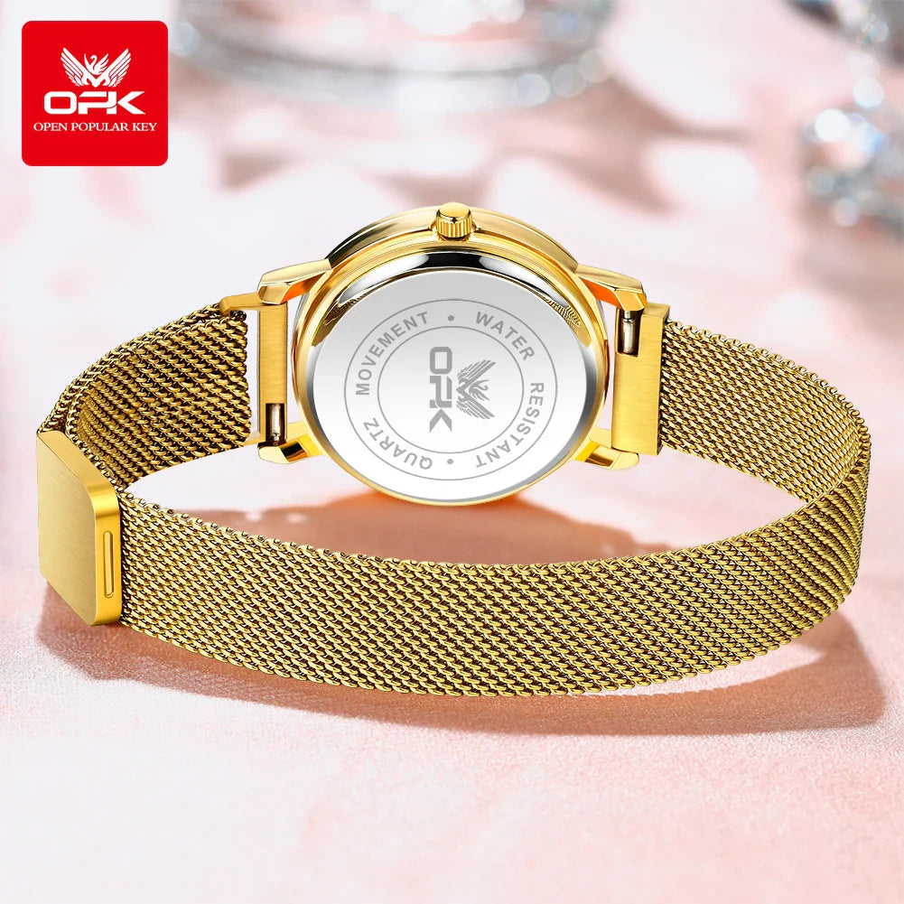 OPK 8115 Orologio da donna Orologio da polso al quarzo originale alla moda semplice Cinturino in maglia di acciaio inossidabile Orologio impermeabile per donna Reloj